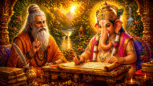 महाभारत निर्मितीची अद्भुत कथा – व्यास आणि गणेश यांची अट, समर्पण आणि ज्ञानाचा प्रवास