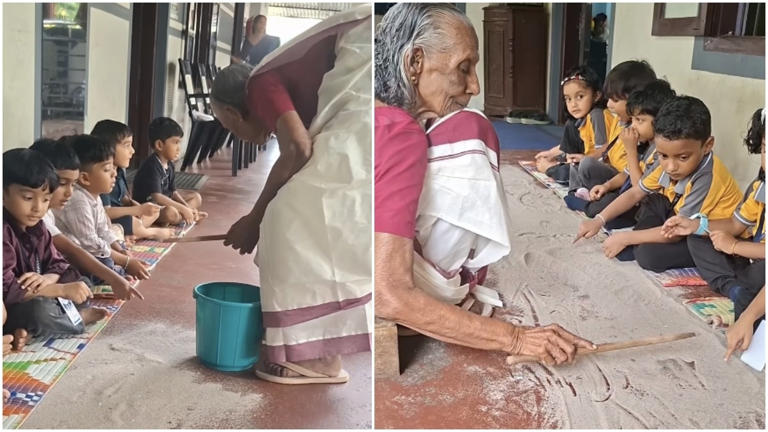 वाळूची पाटी अन् काठीची लेखणी! केरळच्या आजीबाईंनी शिकवण्याची अनोखी पद्धत जिंकली सर्वांची मने