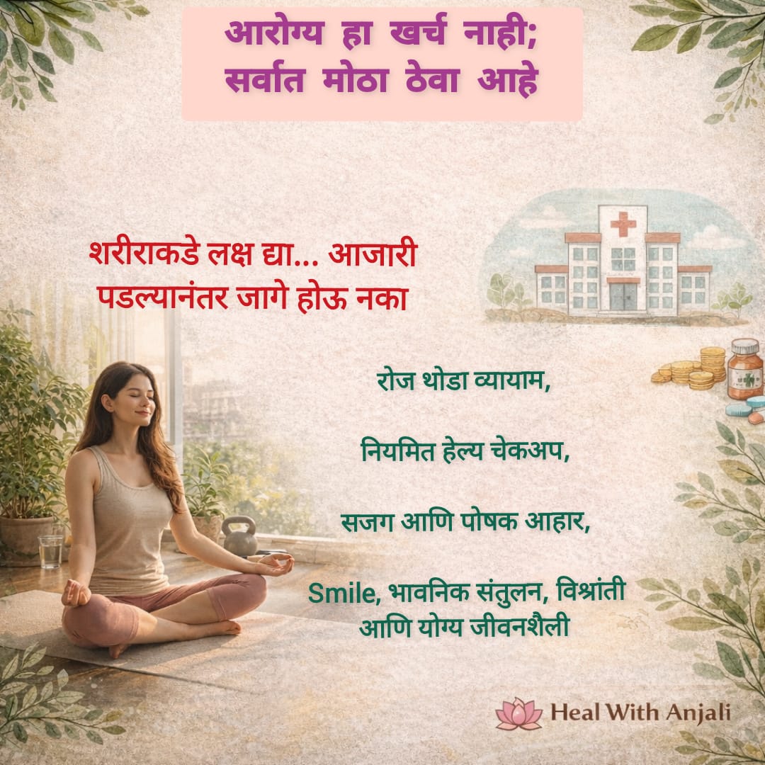 *माणूस आरोग्याकडे दुर्लक्ष करून पैशांच्या मागे धावतो….*आणि मग एक दिवस आरोग्यच पैसे मागू लागतं* : (Healer Anjali Jadhav, Thane)