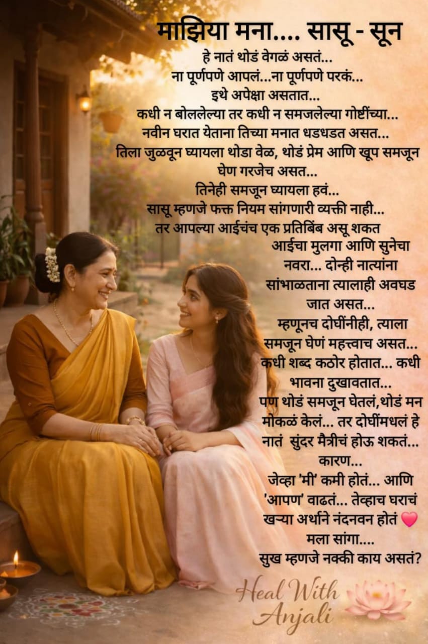 माझिया मना… सासू-सून नात्याची कोमल गुंफण. हीलर: अंजली जाधव