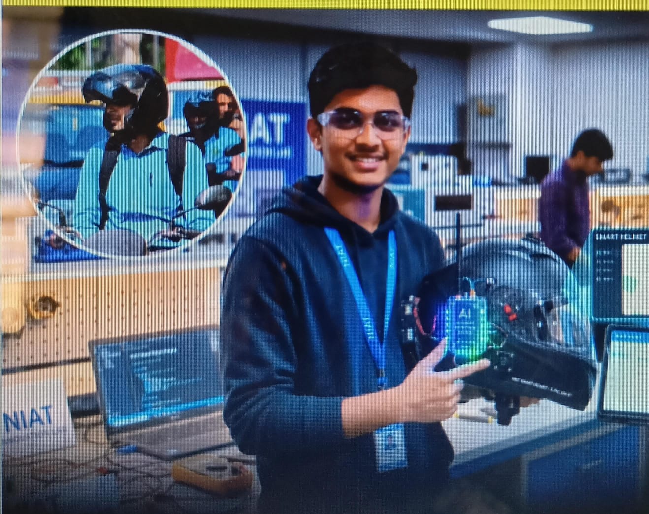 NIAT विद्यार्थ्याने बनवलेला स्मार्ट हेल्मेट; अपघातानंतर त्वरित अलर्ट आणि लाईव्ह ट्रॅकिंगची सुविधा